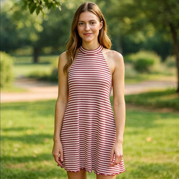 Zara Red Dress Striped Ribbed - Picture 1 of 6